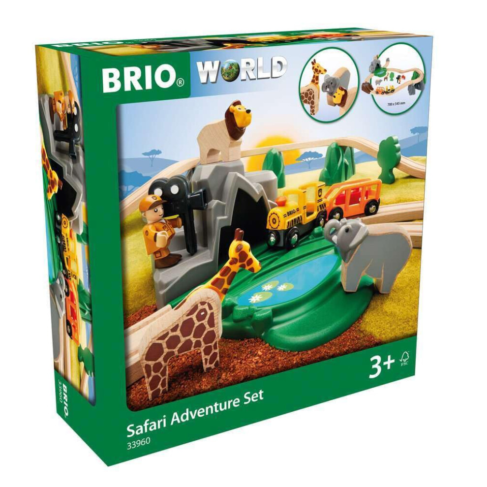 BRIO World 33960 - Safari Adventure Set - 26 Piece Wooden Toy Train Se