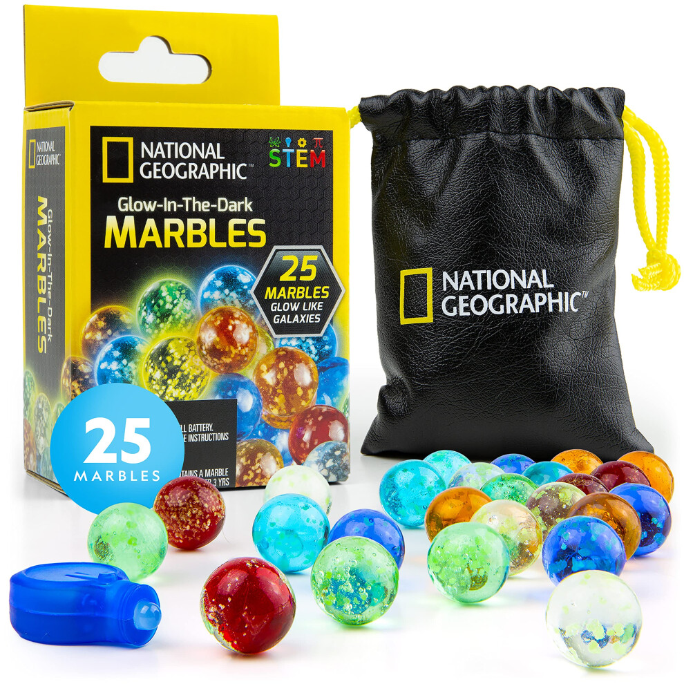 NATIONAL GEOGRAPHIC Glow in The Dark Marbles Refill - 25 Glass Marbles