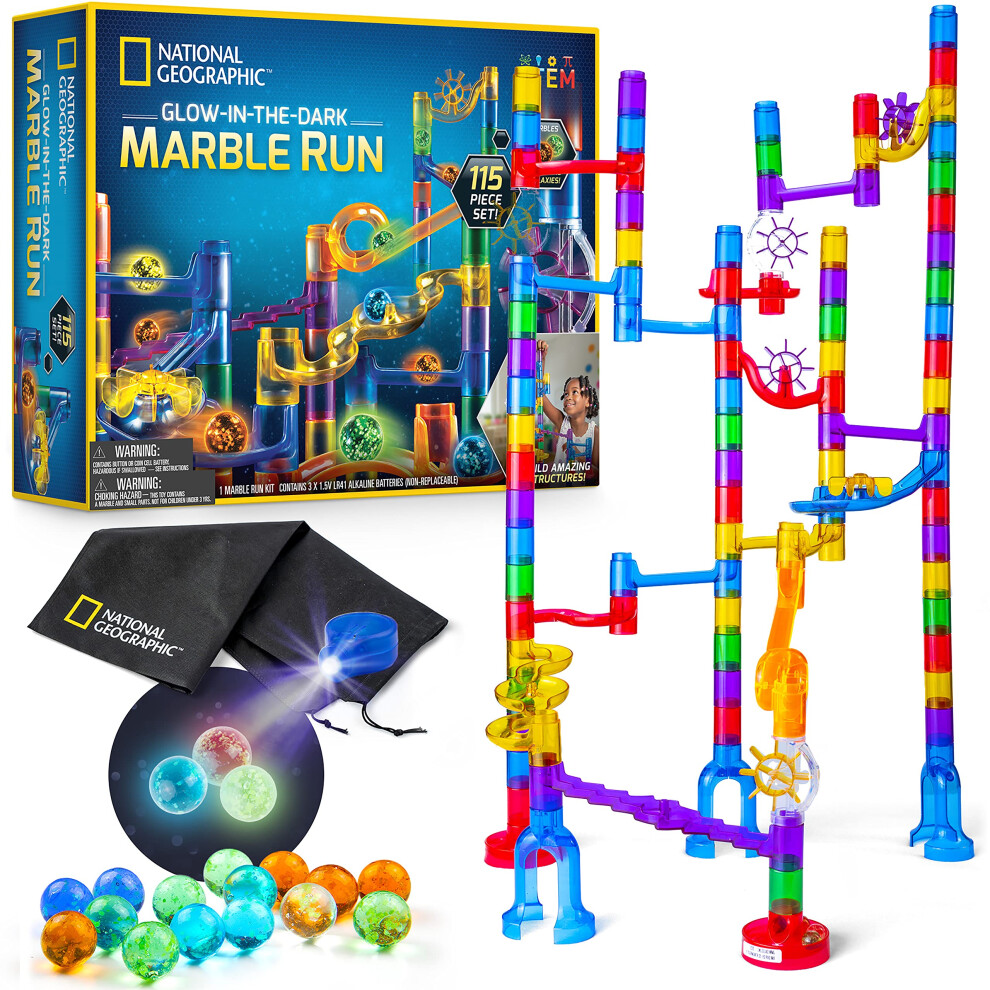 NATIONAL GEOGRAPHIC Glowing Marble Run - 115 Piece Construction Set wi