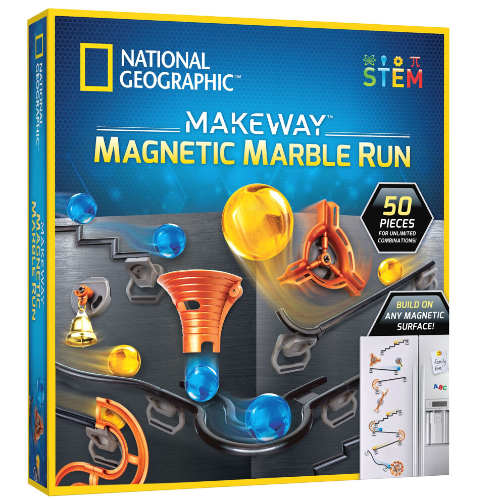 NATIONAL GEOGRAPHIC Magnetic Marble Run - 50-Piece STEM Building Set f