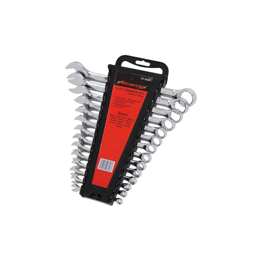 Neilsen 14Pc Spanner Set Combination Metric Wrench Ring Set Satin Finish 6-24Mm Ct0326