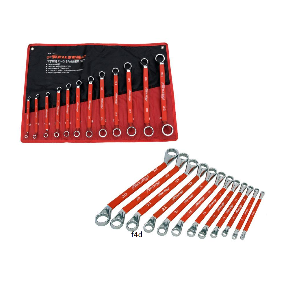 12pc Spanner Set Offset Ring Wrench Double Ended Rubber Sleeve 6mm -32mm CT1351