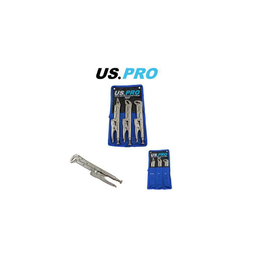 Us Pro Locking Plier 3Pc Grip Wrench Vice Locking Long Reach 12" Mole Grips 1837