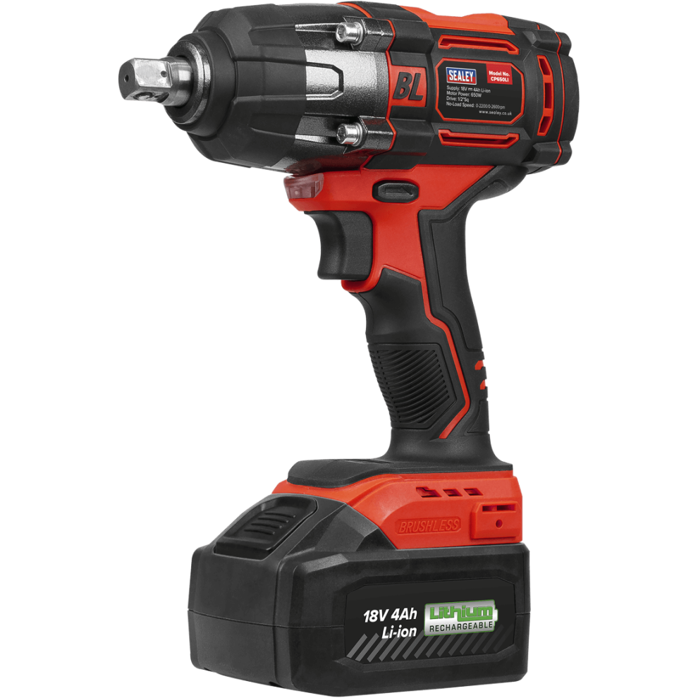 SEALEY IMPACT WRENCH 18V 650NM 479LBFT LITHIUM 1/2" CORDLESS 4AH BATTERY CP650LI