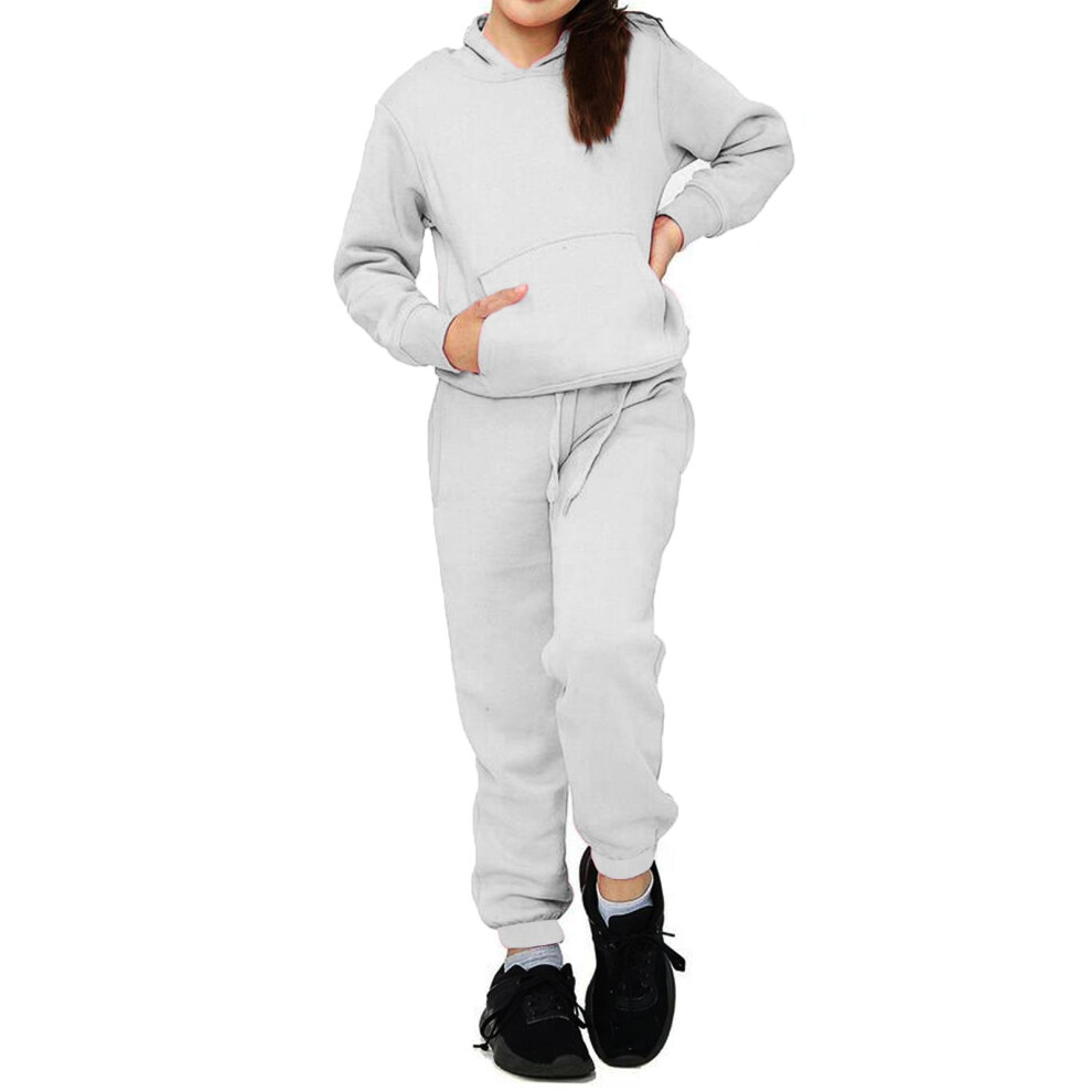 (Grey, 13 Years) Kids Girl Tracksuit HoodedSweatshirt JoggingBottom