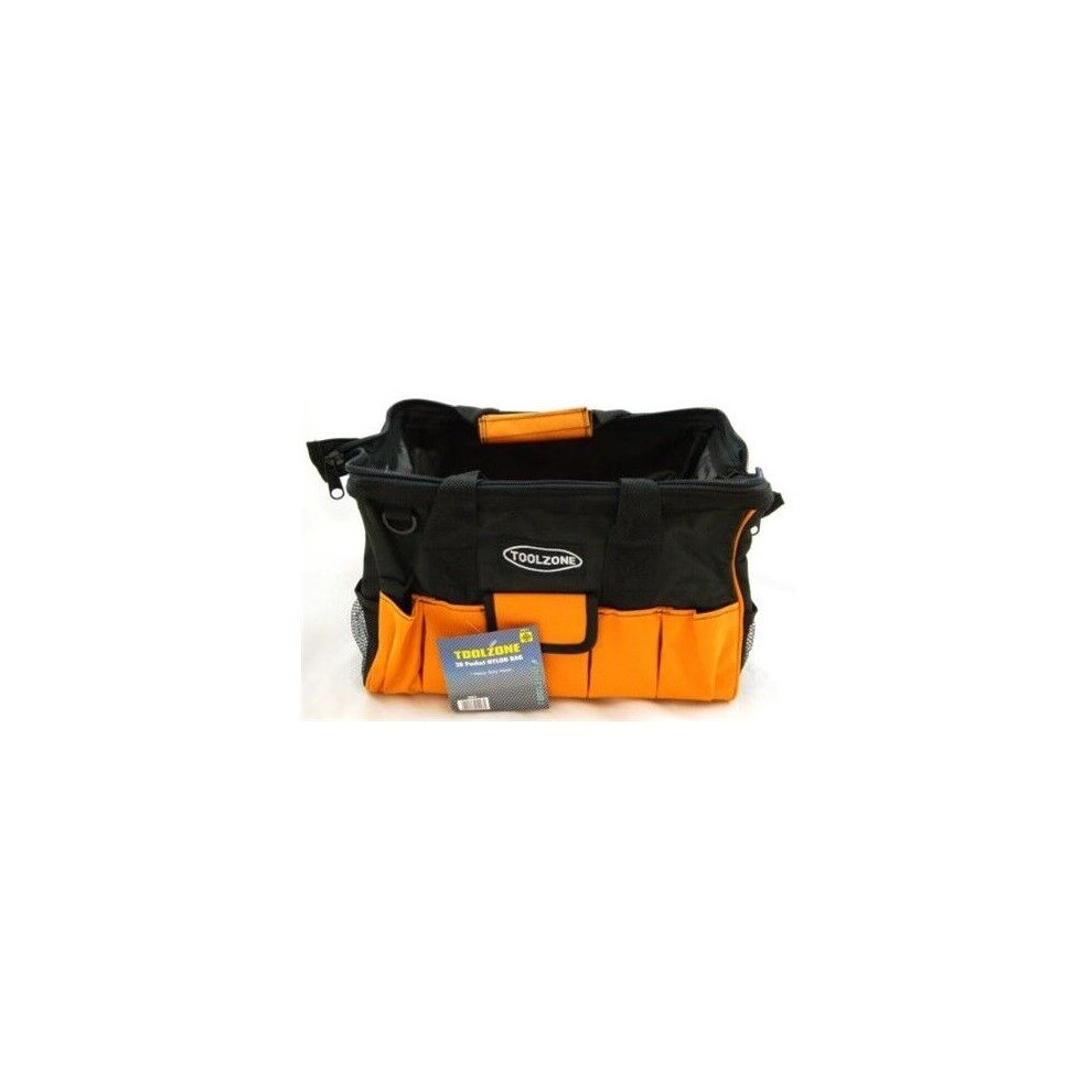Tool Bag 16'' 28 Pocket Wide Opening Hard Base Nylon Toolbag Box Heavy Duty 017 5055143910964