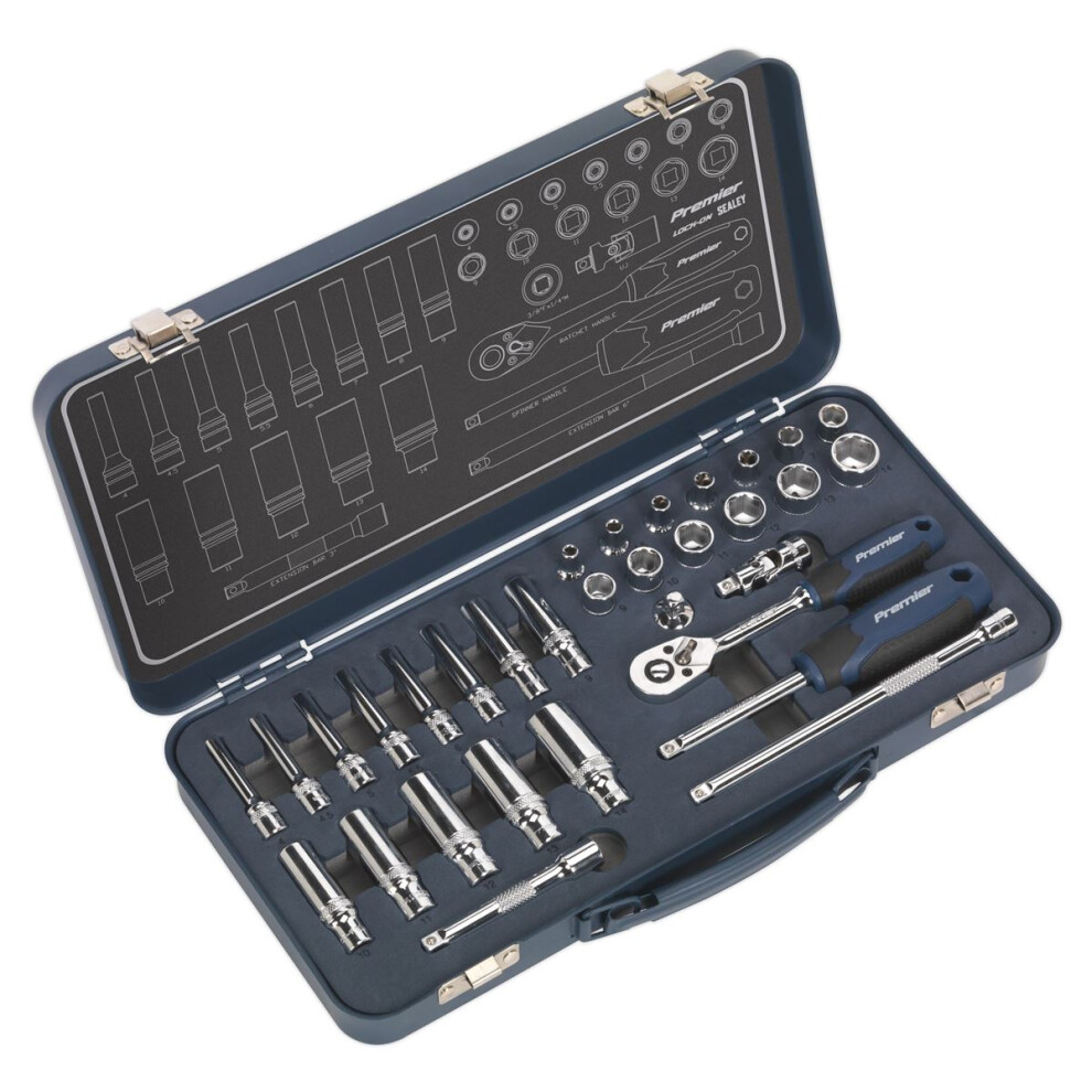 Sealey Lock-On™ Socket Set 1/4"Sq Drive 32pc AK27480