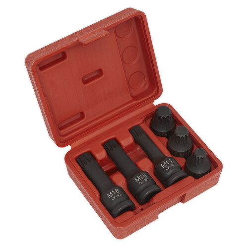 Sealey Sealey Impact Spline Socket Bit Set 1/2"Sq Drive 6pc SX052 1