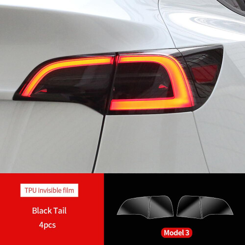 (3 Black Tail) For Tesla Model 3 Y S X Tpu Blackened Headlight Taillight Foglight Protective Film Headlight Tail Lamp Color Changing Films