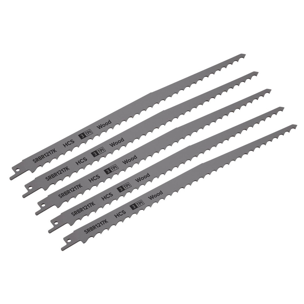 Sealey Reciprocating Saw Blade For Pruning & Coarse Wood 300Mm 3Tpi - Pack Of 5 Srbr1217k