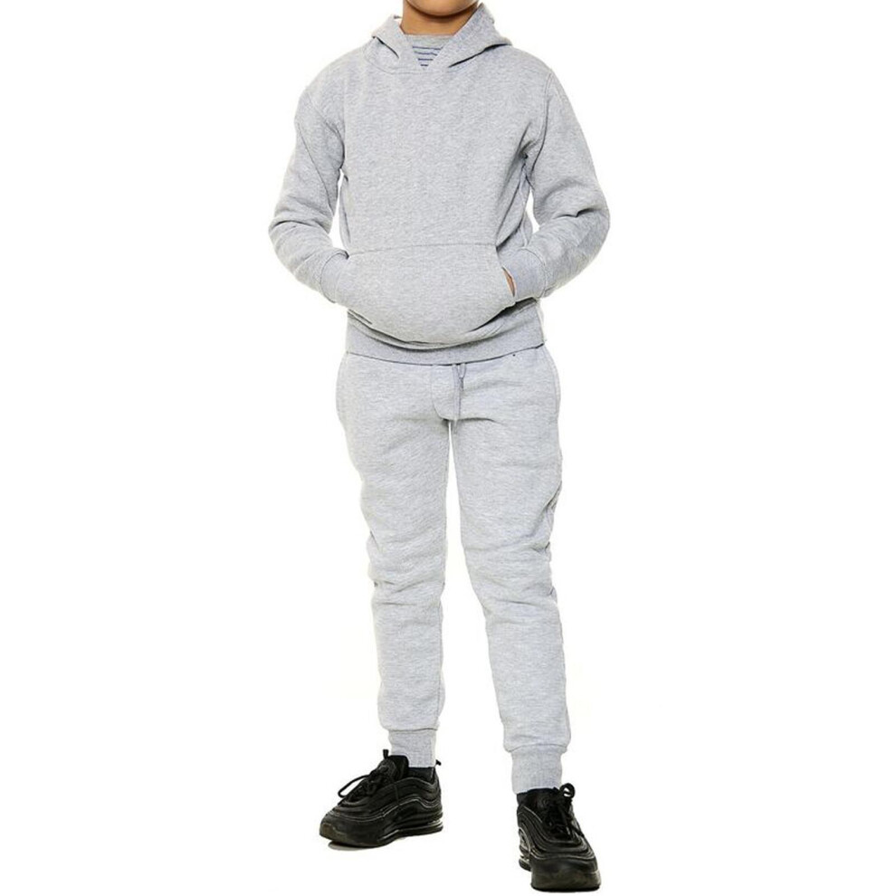 (Grey, 9 - 10 Years) Kids Tracksuit Hooded Sweatshirt Jogging Bottoms