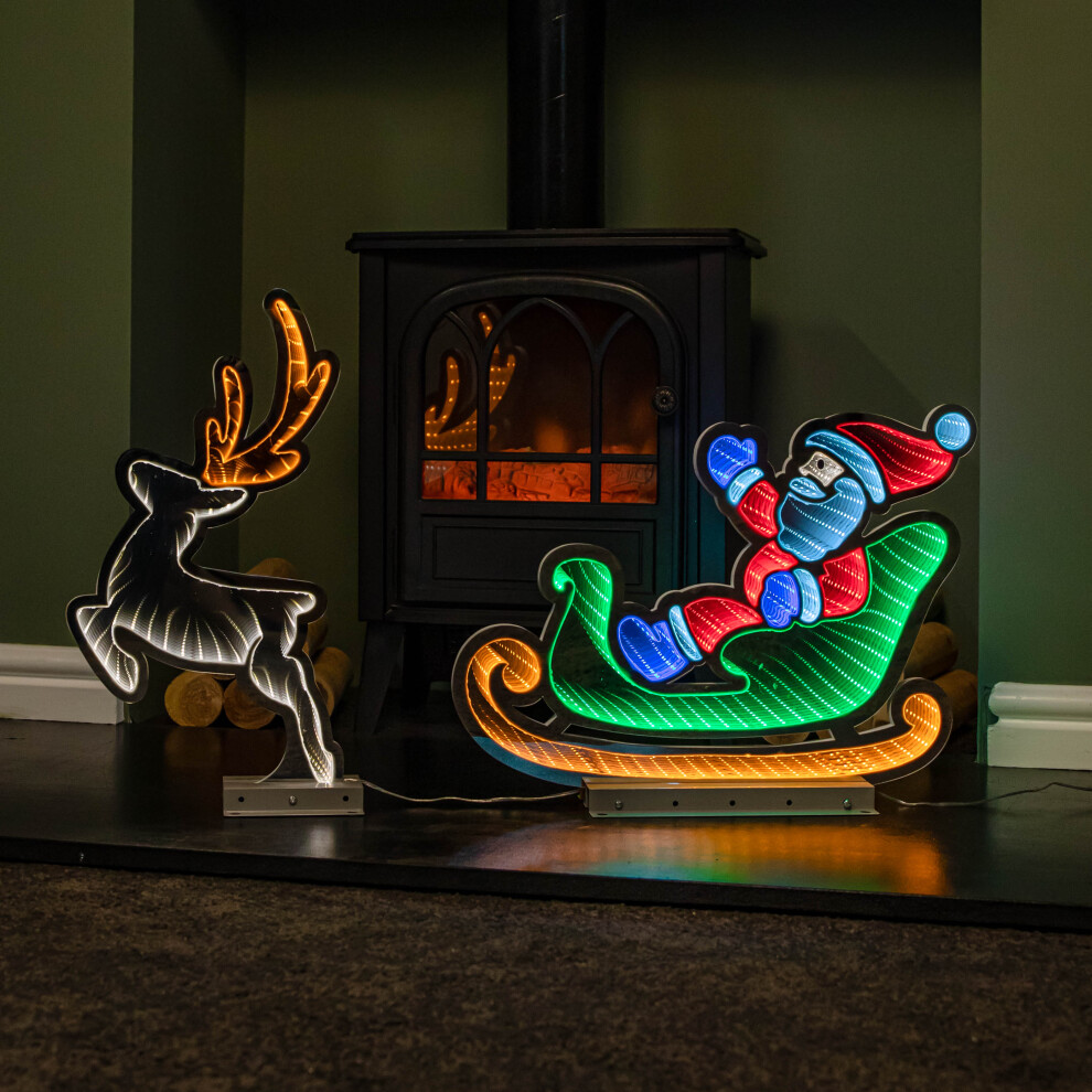 Snow Time 75Cm Infinity Santa In Sleigh With Reindeer - Multi-Coloured Led Lights, Indoor/Outdoor Decor
