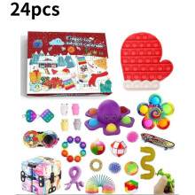 (Red) Advent Christmas Calendar Sensory And Fidget Toy Surprise Gift Countdown 24 Days