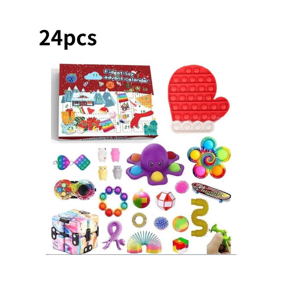 (Red) Advent Christmas Calendar Sensory And Fidget Toy Surprise Gift Countdown 24 Days Red