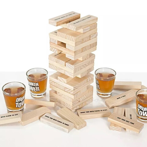 "NEW" Drunken Tower Party Game + Building Blocks Drinking Games 1