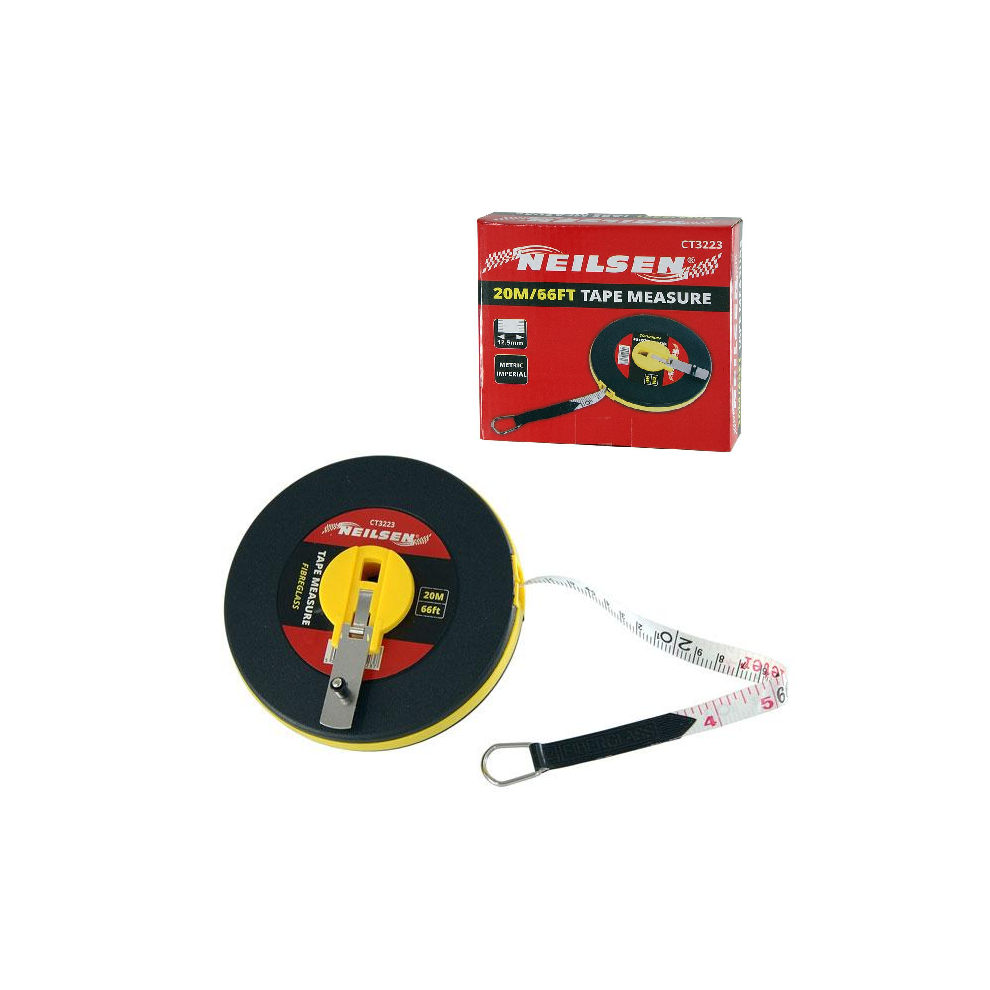 TAPE MEASURE SURVEYORS IMPERIAL METRIC 20M 66FT LONG OPEN REEL FIBREGLASS CT3223