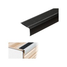 (0.9m, Black) A44 41 x 26.6mm Anodised Aluminium Non Slip Stair Nosing Edge Trim With Tape