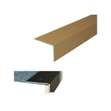 (1.2m, Gold) A32 65 x 42mm Anodised Aluminium Non Slip Ribbed Treads Stair Nosing Edge Trim