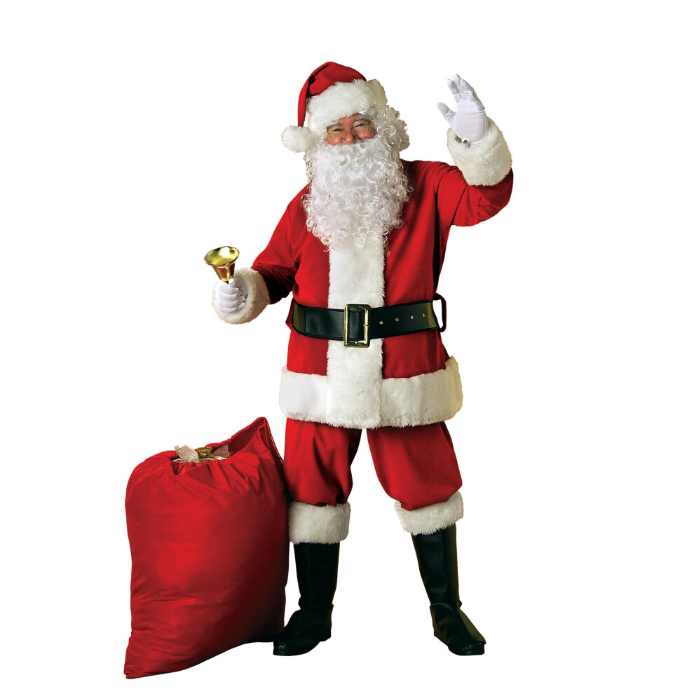 Rubie's Men's 8-Piece Deluxe Velvet Santa Suit with Wig and Beard  Red