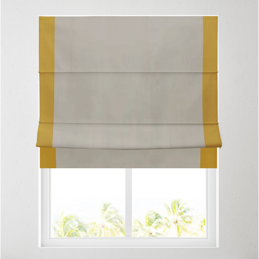 (Soft Textured Ara Bordered Grey/Gold Roman Blind - Standard Headrail 6ft (183cm)) Soft Textured Ara Bordered Grey/Gold Roman Blind - Deluxe Or Standa