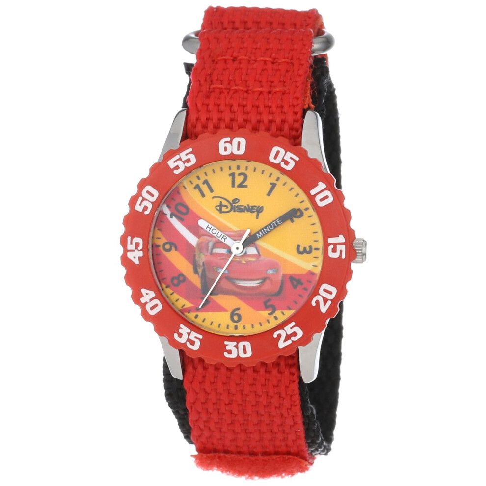 Disney Cars Kids' Bezel Stainless Steel Time Teacher Analog Nylon Stra