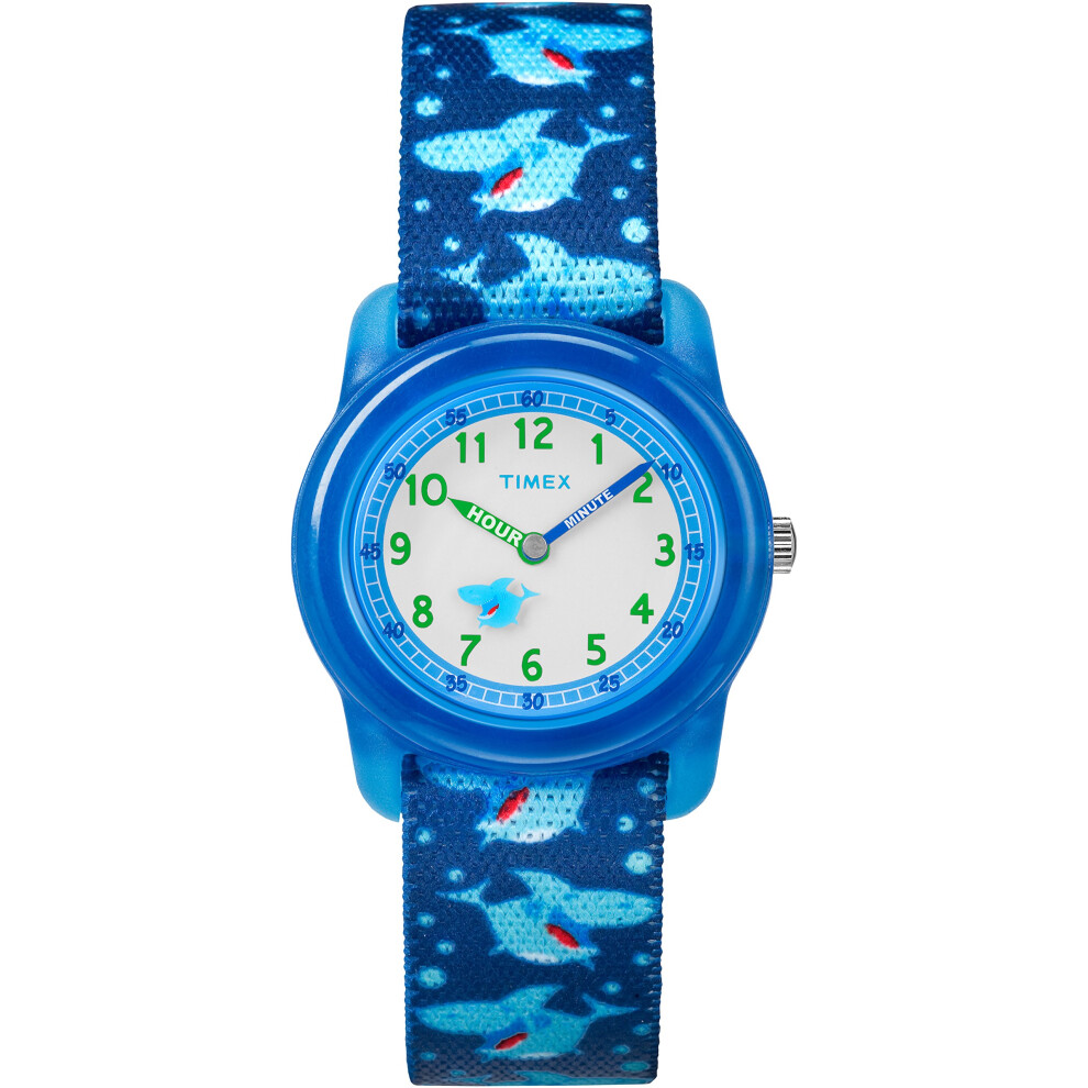 Timex Boys TW7C13500 Time Machines Blue Sharks Elastic Fabric Strap Wa