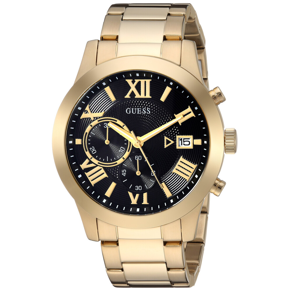 GUESS Gold-Tone Stainless Steel + Black Chronogaph Bracelet Watch with