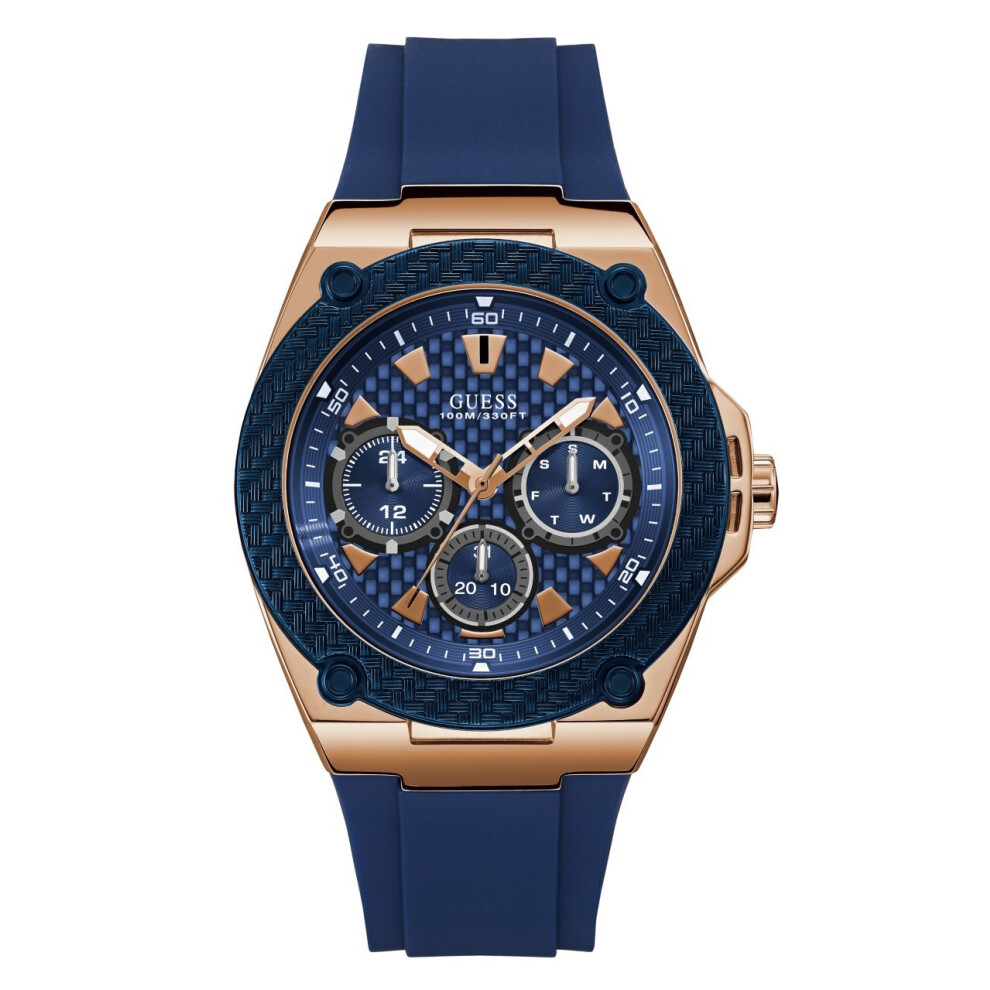 GUESS Comfortable Iconic Blue Stain Resistant Watch with Rose Gold-Ton