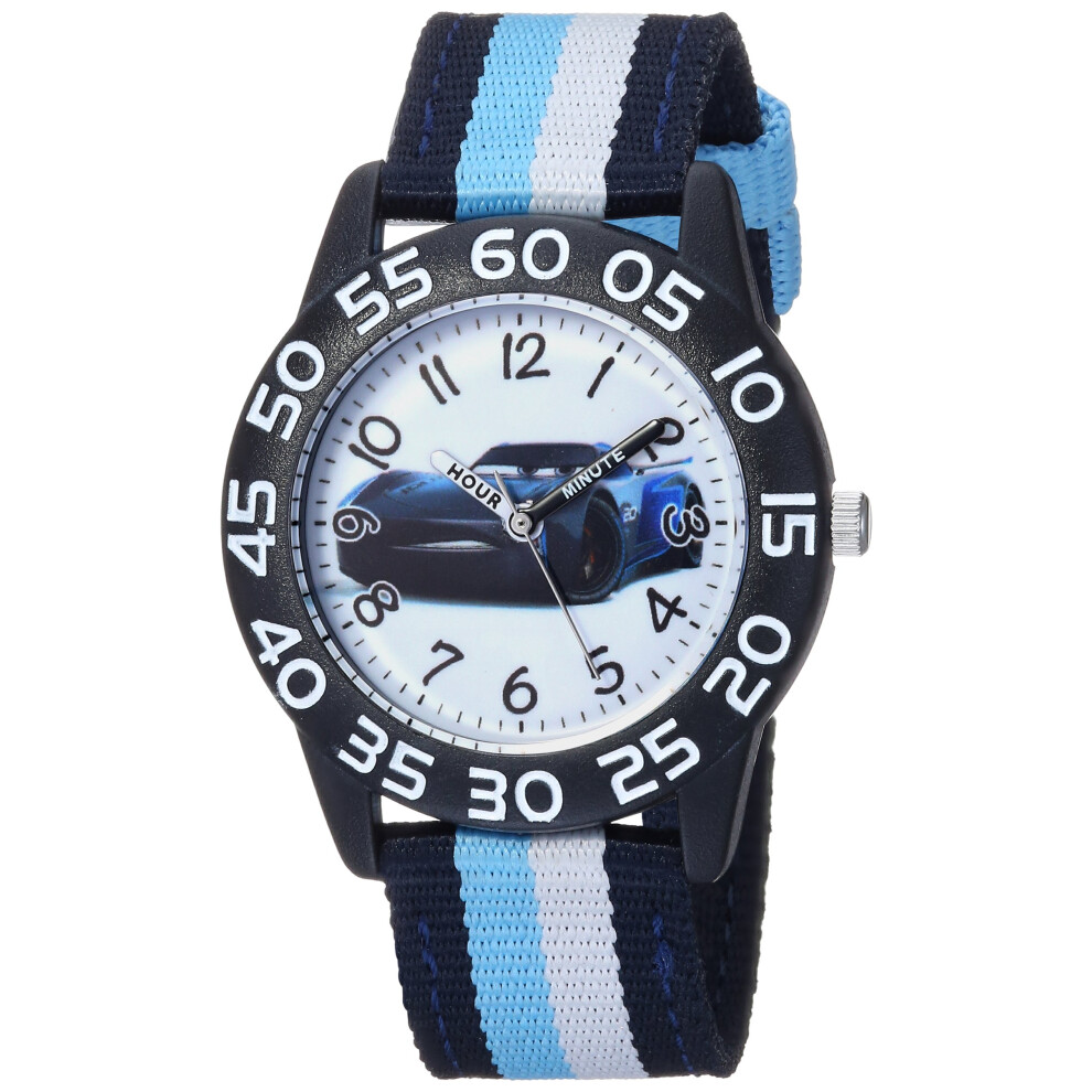 Disney Cars Kids' Plastic Time Teacher Analog Quartz Nylon Strap Watch