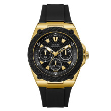GUESS Comfortable Black Stain Resistant Silicone Watch with Gold-Tone
