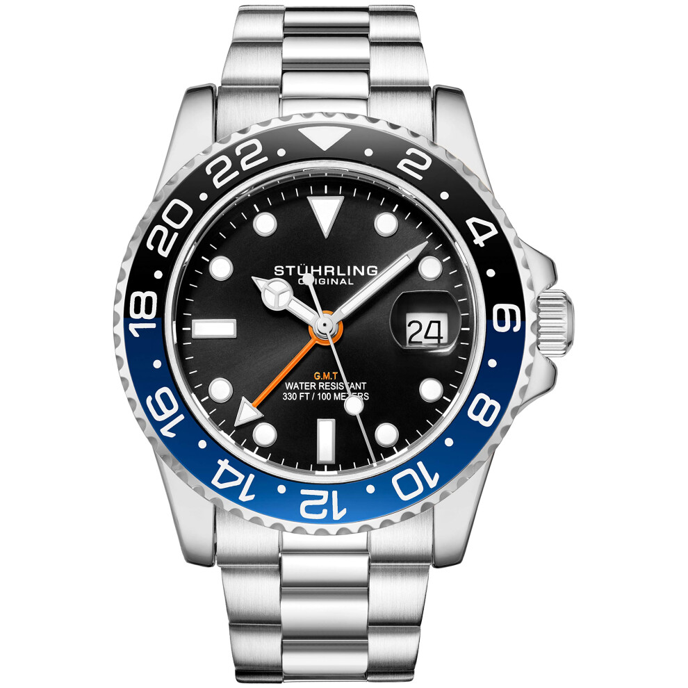 Stuhrling Original Men's Watch Stainless Steel Triple Row Bracelet Dua