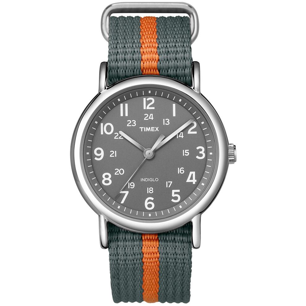 Timex Unisex T2N649 Weekender 38mm Gray/Orange Stripe Nylon Slip-Thru