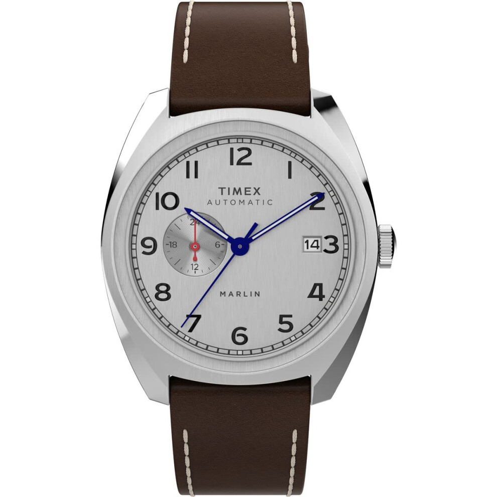 Timex Men's Marlin Sub-Dial Automatic 39mm Watch - Brown Strap Silver-