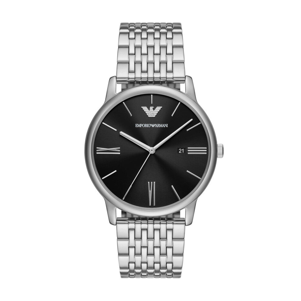 Emporio Armani Men's Three-Hand Date Silver Stainless Steel Bracelet W