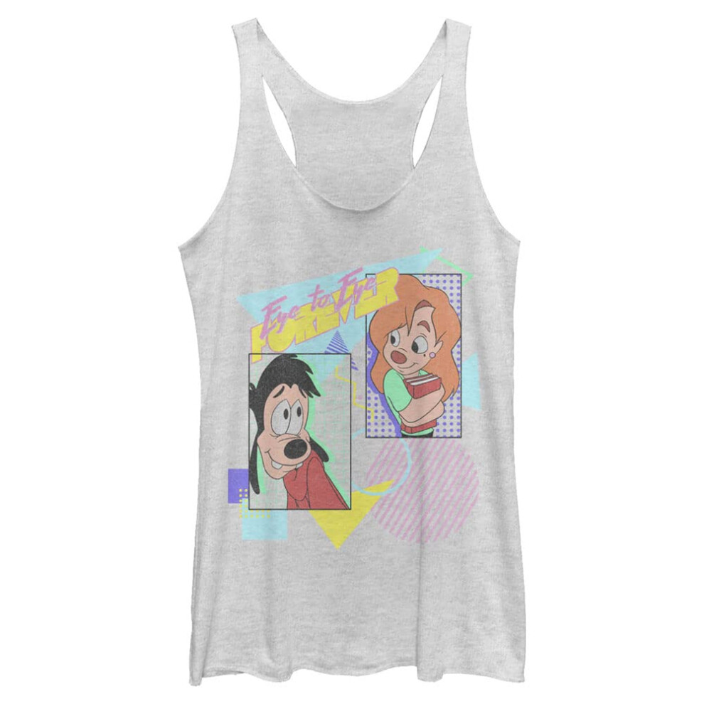 Disney Goofy Movie Eye 80's Women's Racerback Tank Top  White Heather