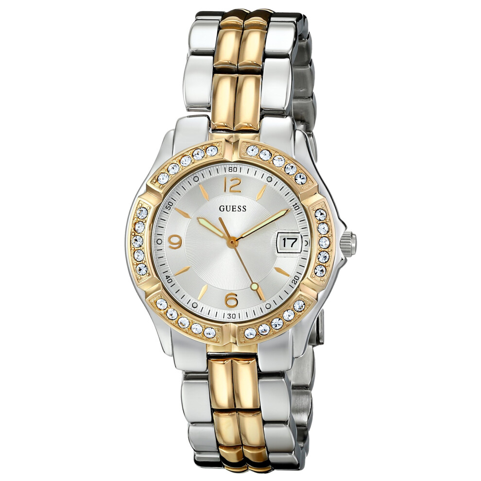 GUESS Silver + Gold-Tone Bracelet Watch with Date Feature. Color: Silv