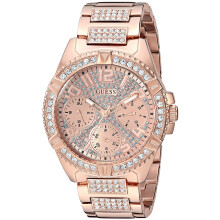 GUESS Rose Gold-Tone Stainless Steel Crystal Watch with Day Date + 24