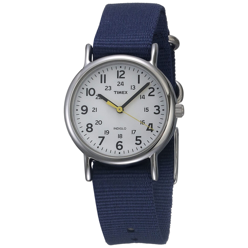 Timex Women's TW2U29900 Weekender 31 Blue/White Fabric Slip-Thru Strap