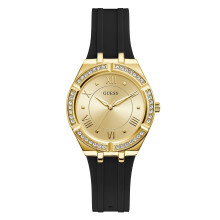 GUESS Black + GoldTone Crystal Silicone Watch