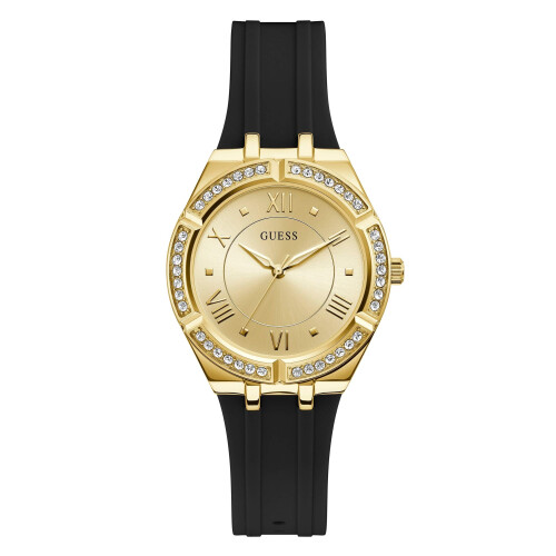 Guess GUESS Black + GoldTone Crystal Silicone Watch