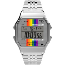 Timex T80 34mm Uhr - Silber mit Regenbogen & Edelstahlarmband