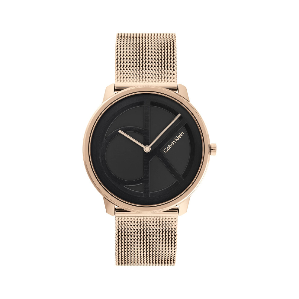 Calvin Klein Iconic Carnation Gold IP 40 MM Case Watch with RG/CG Mesh