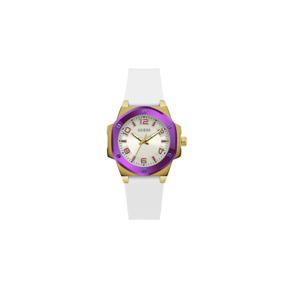 GUESS Ladies 38mm Watch - White Strap White Dial Two-Tone Case