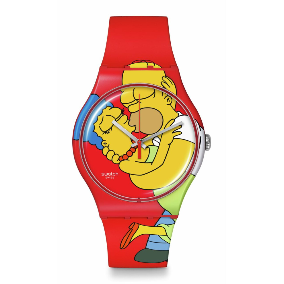 Swatch Simpsons Watch Red Unisex Casual Bio-sourced Quartz Sweet Embra