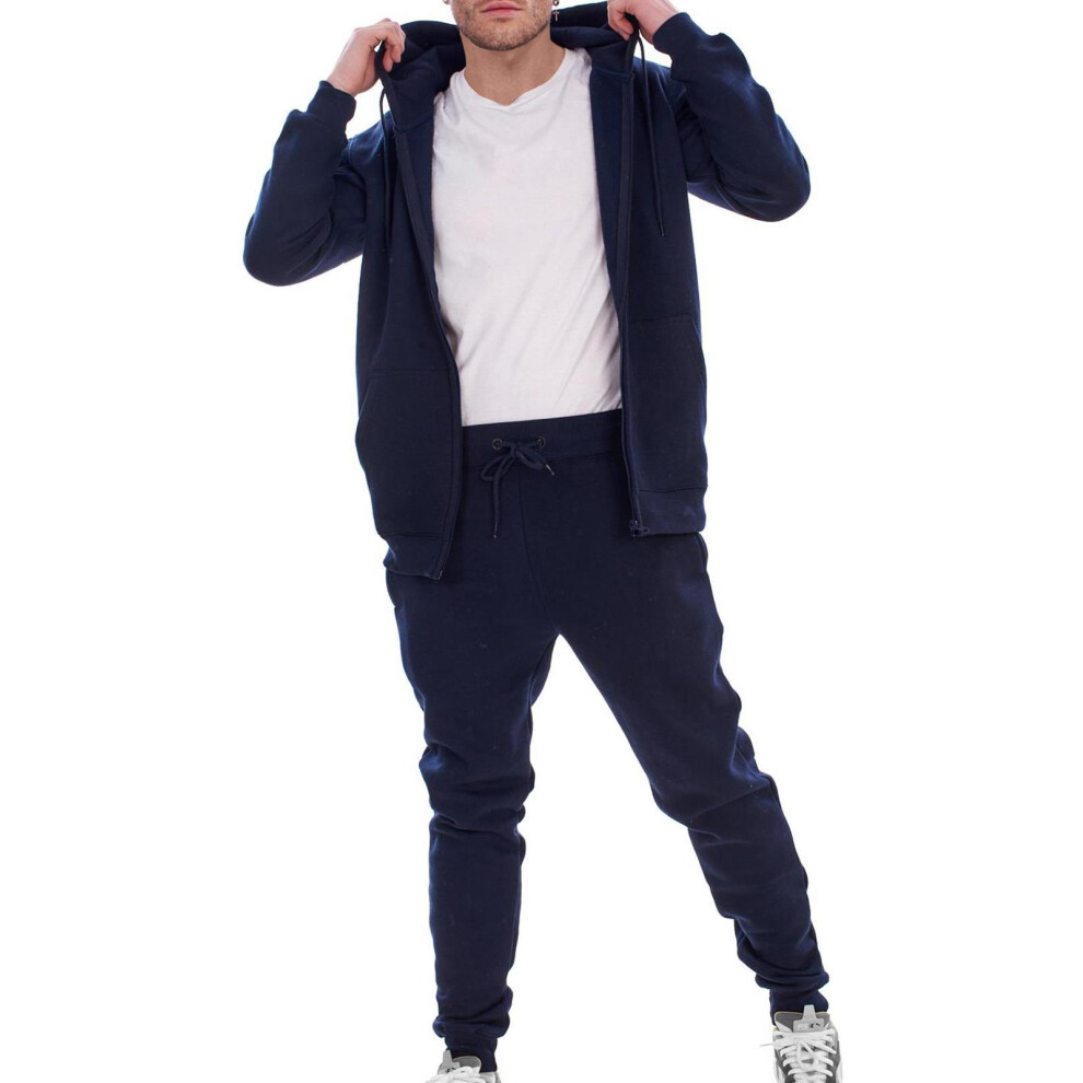 (Navy - Zipper, S) Mens Tracksuit Set Athletic Running Jogging Suit