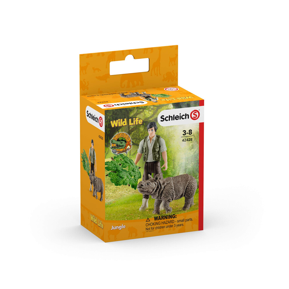 Schleich Ranger and Indian Rhinoceros Figurine Toy Play Set  Multicolo