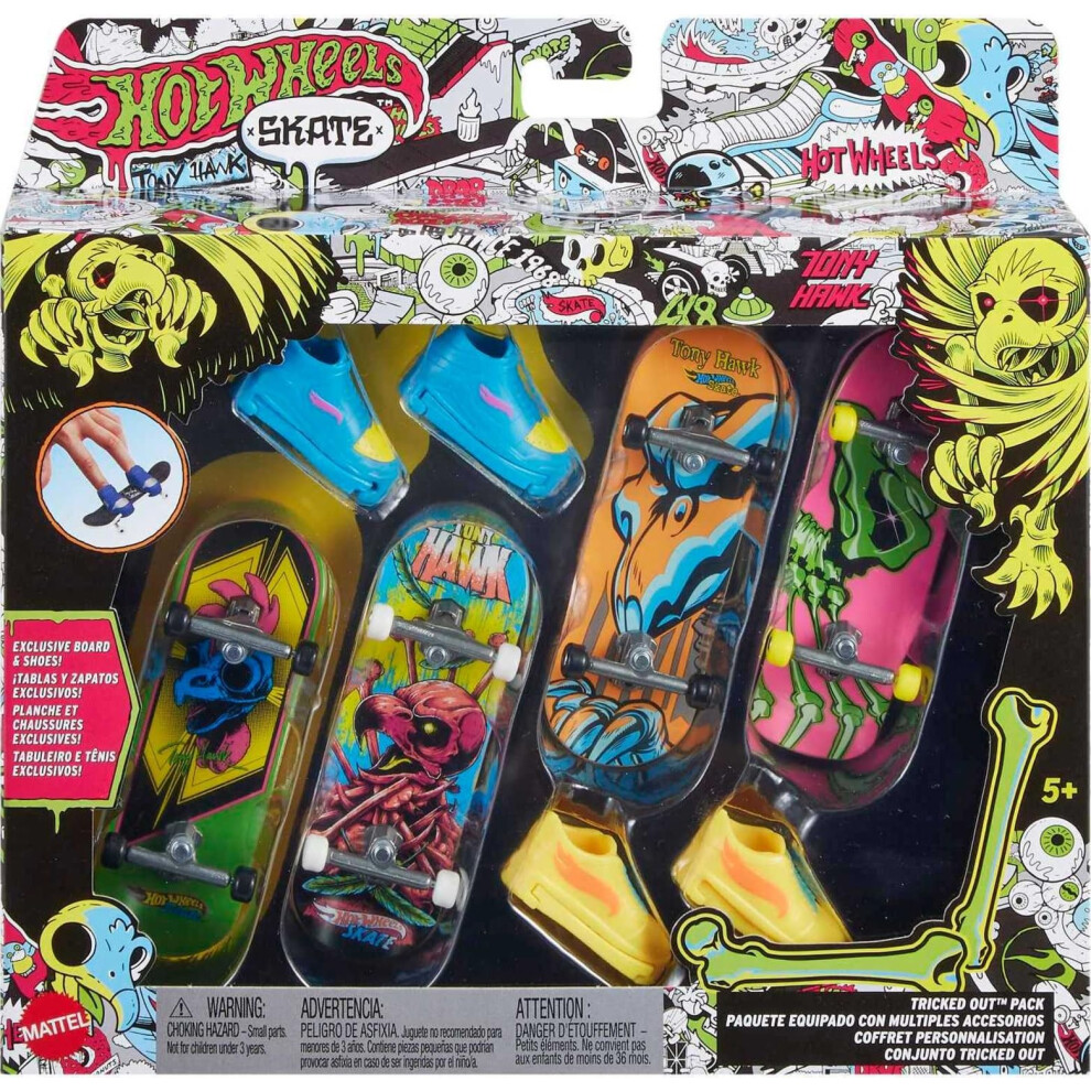 Hot Wheels Skate Neon Bones Tony Hawk-Themed Fingerboard and Shoes  Fi