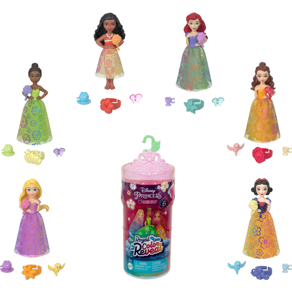 Mattel Disney Princess Toys  Small Doll Royal Color Reveal with 6 Surp