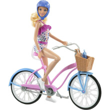 Barbie-nukke- ja pyöräsetti lisätarvikkeineen