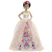 Mu eca Barbie Signature D a de Muertos 2020 (12 pulgadas, morena) con vestido de encaje bordado y corona de flores con certificado de autenticida